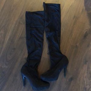 Over The Knee Suede Black Stiletto Boots